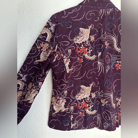 Johnny Was Womens Jacket Blazer Purple‎ Floral Dragon Embroidered size Large - Picture 10 of 12